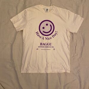 Baggu White T-Shirt with Purple Print